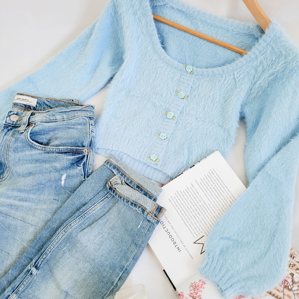 ROSETTE - Furry Cardigan (Blue)